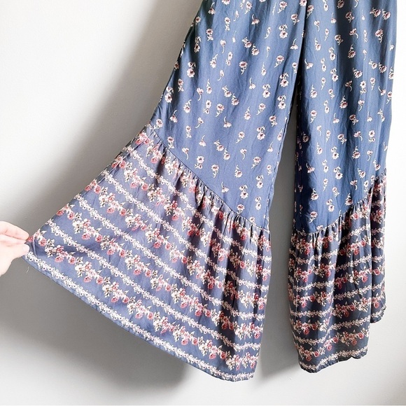 NWT Japna Blue Floral Strapless Cropped Flare Leg Boho Jumpsuit sz XS - Picture 7 of 10